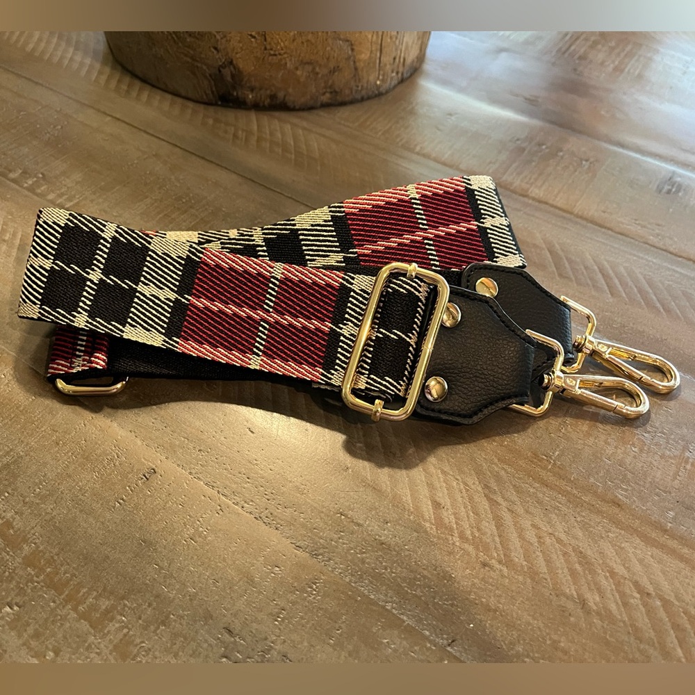 Plaid Adjustable Bag Strap with Gold Hardware